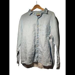 Tommy Bahama Long Sleeve Blue Linen Button Up Shirt Men’s Size XL